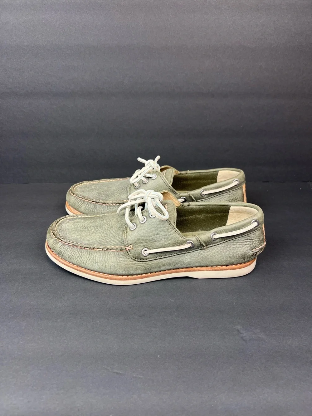 FRYE Mens Size US 10 Sully Boat Green Brown Leather Loafers Slip On Shoes